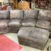 Flexsteel Top-Grain Leather Conversation Sectional Sofa with Ottoman