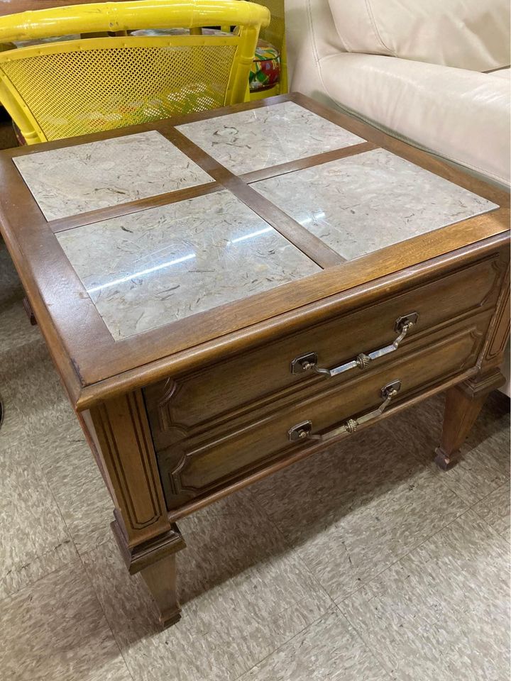 Mid-Century End Table with Stone Inserts