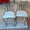 Pair of Bar Stools with Upholstered Seats and Metal Backs