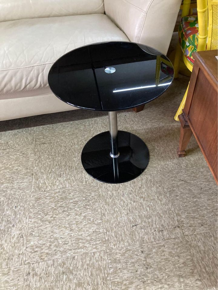 Round Black Glass Modern Side Table