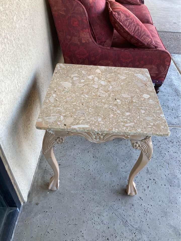 Small vintage end table marble top