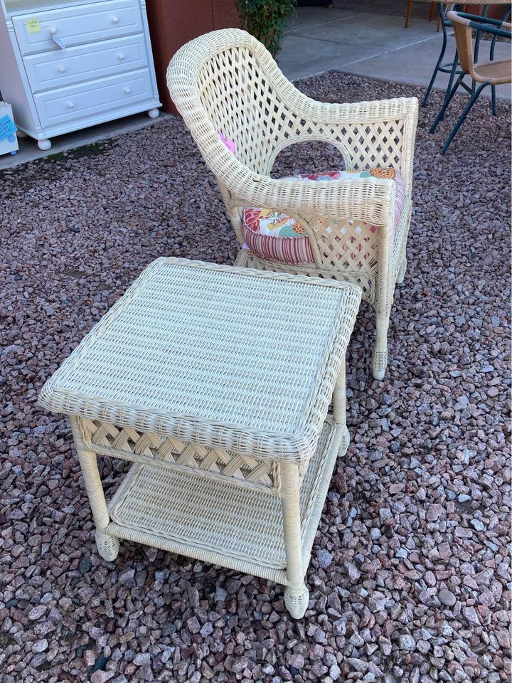 Wicker Patio Chair with Matching Table side