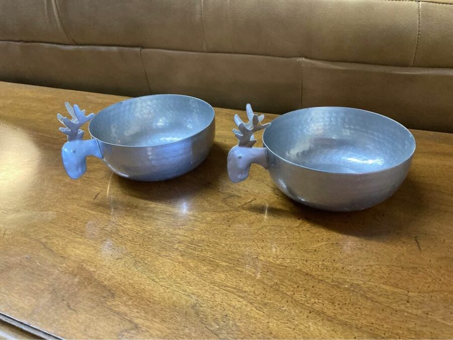 2 Vintage Aluminum Moose Snack Bowls
