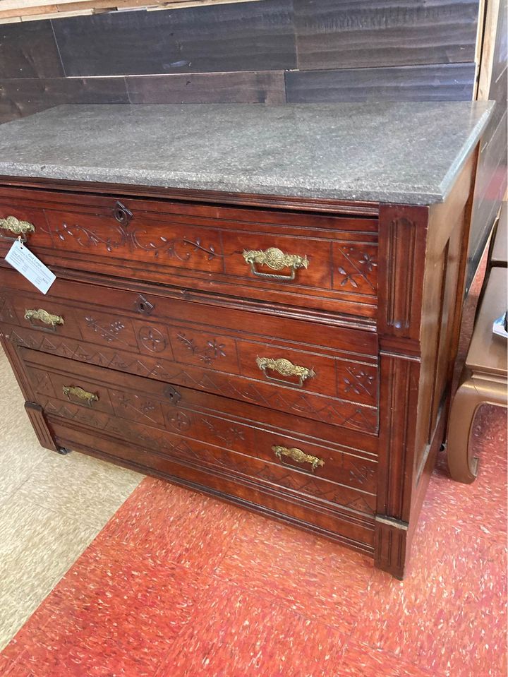 Antique Eastlake Style Gray Marble Top Dresser or Sideboard