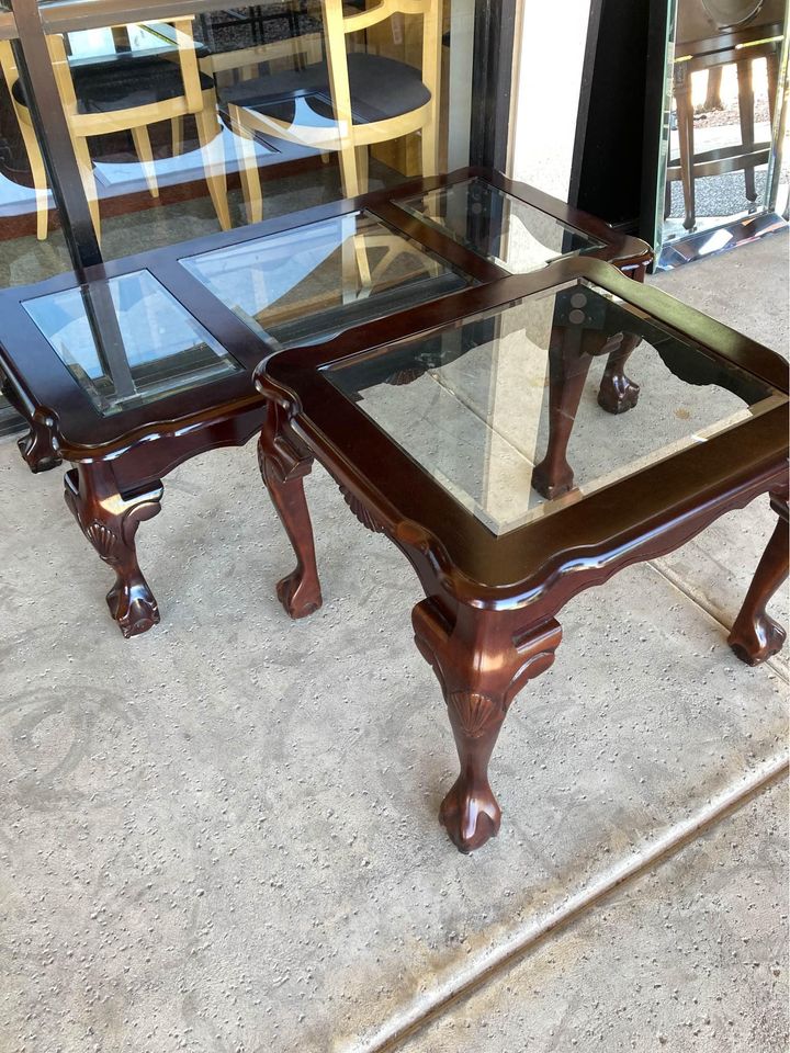 Glass Top Clawfoot Coffee and End Table set