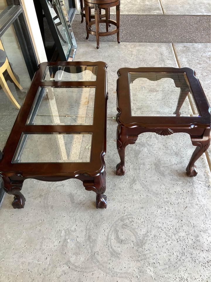 Glass Top Clawfoot Coffee and End Table