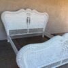 King Size White Wicker Headboard with Footboard and Rails