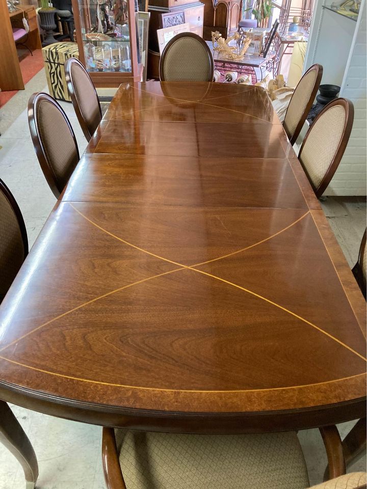 Long Extendable Dining Table and 8 Chairs