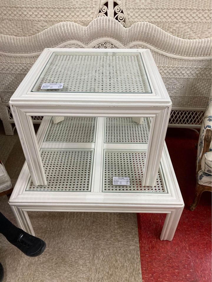 Matching White Cane Coffee and End Table Set