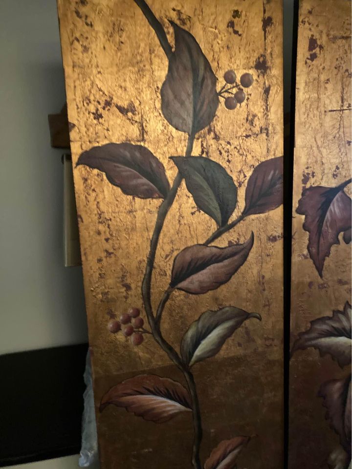Set of 3 Large Gold Hand Painted Panels Wall Art single panel