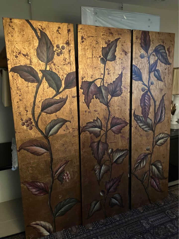 Set of 3 Large Gold Hand Painted Panels Wall Art