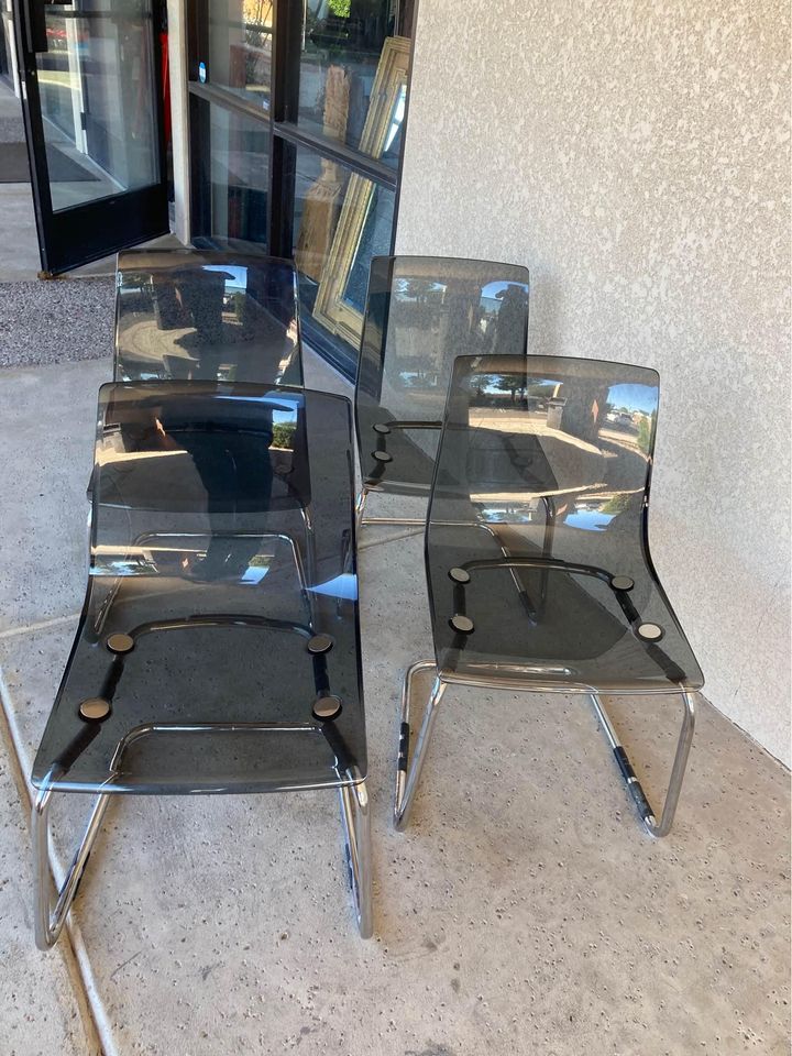 Set of 4 Chrome and Smoked Acrylic Dining Chairs front