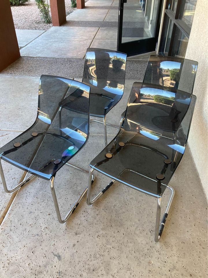 Set of 4 Chrome and Smoked Acrylic Dining Chairs