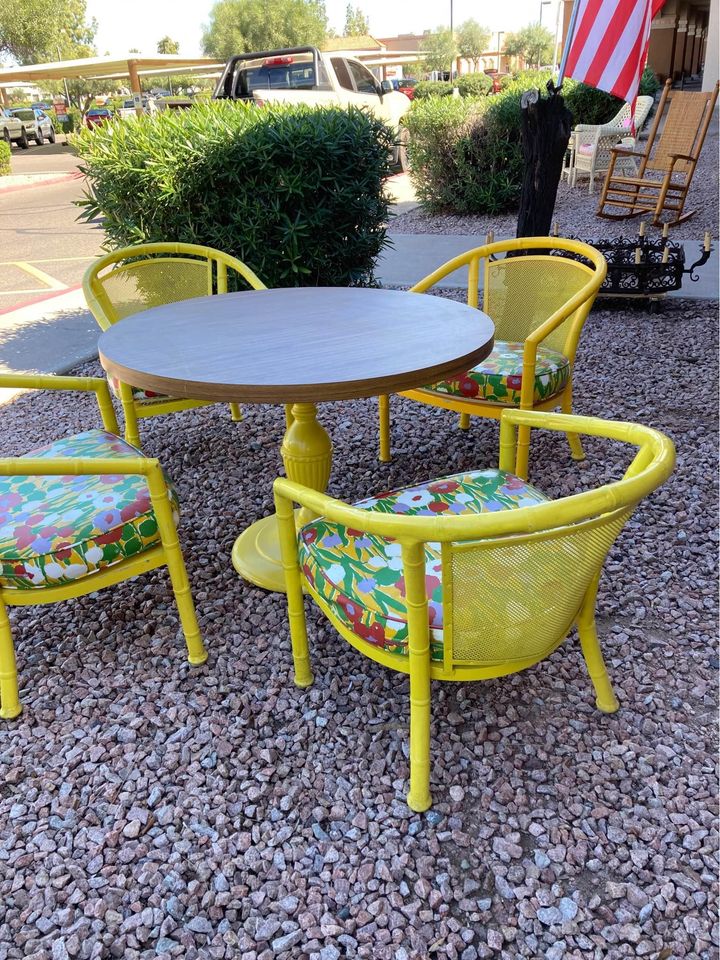 Vintage Bamboo or BoHo Style Aluminum Patio Set with Barrel Chairs