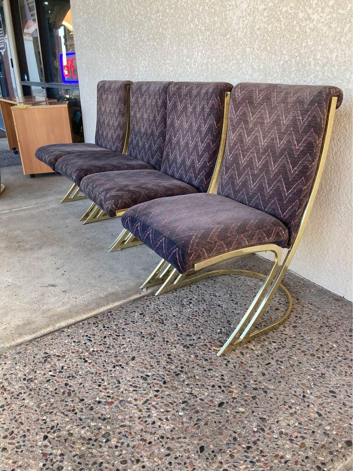 Vintage Set of 5 Brass Dining Chairs Cantilever Z Back row