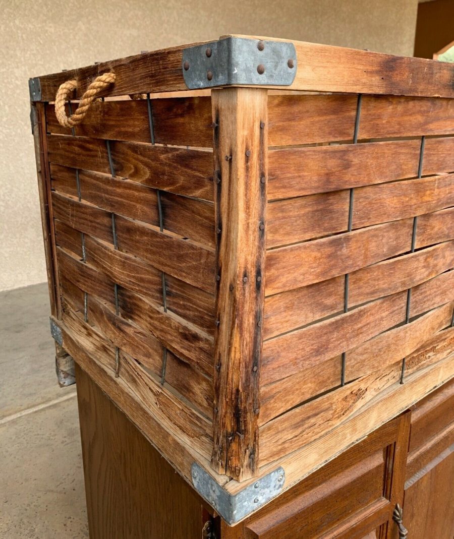 1930s Woven Wood Box Shipping Crate corner