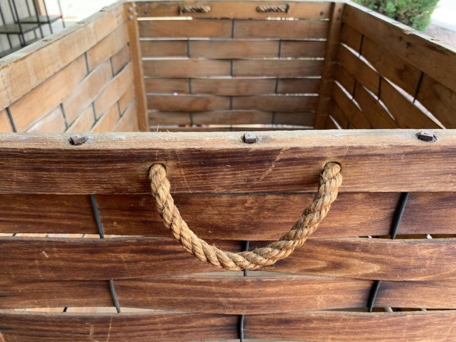 1930s Woven Wood Box Shipping Crate rope handles
