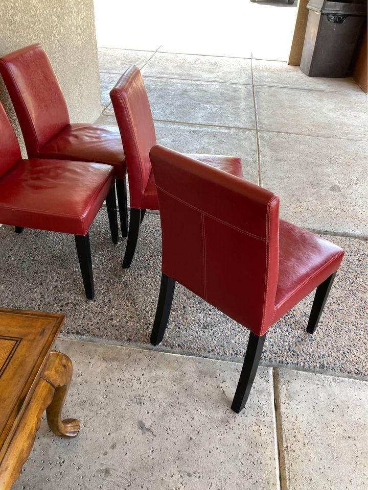 4 Red Dining Chairs Crate and Barrel back