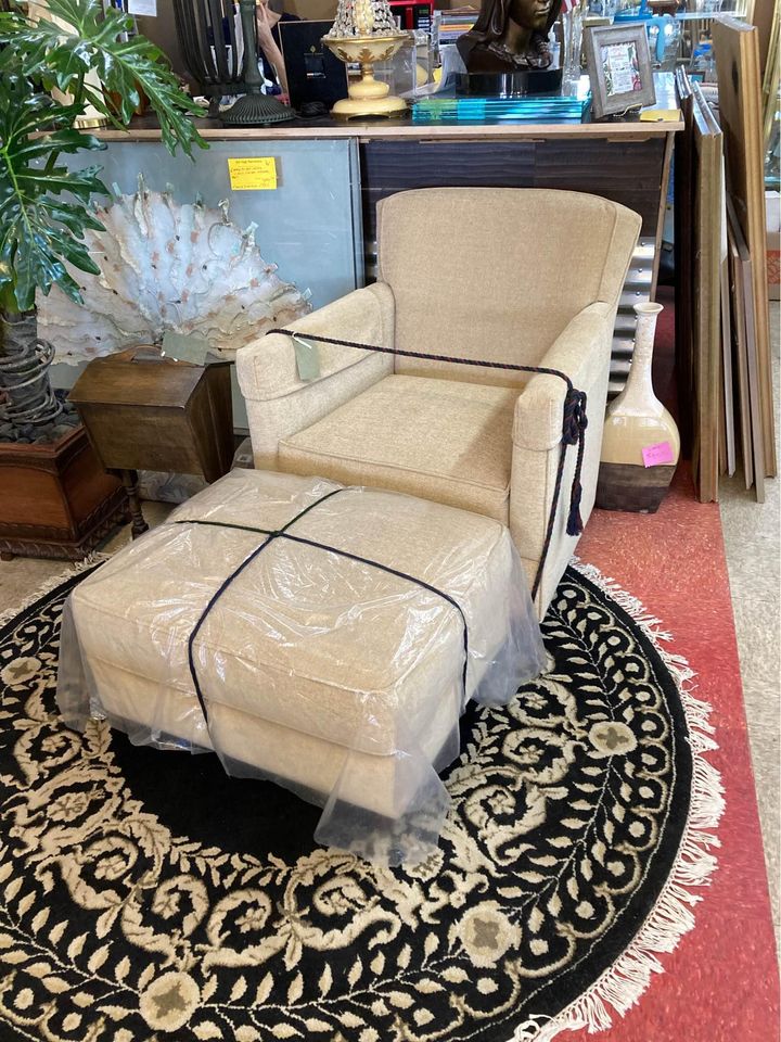 Bassett Fabric Chair and Matching Ottoman