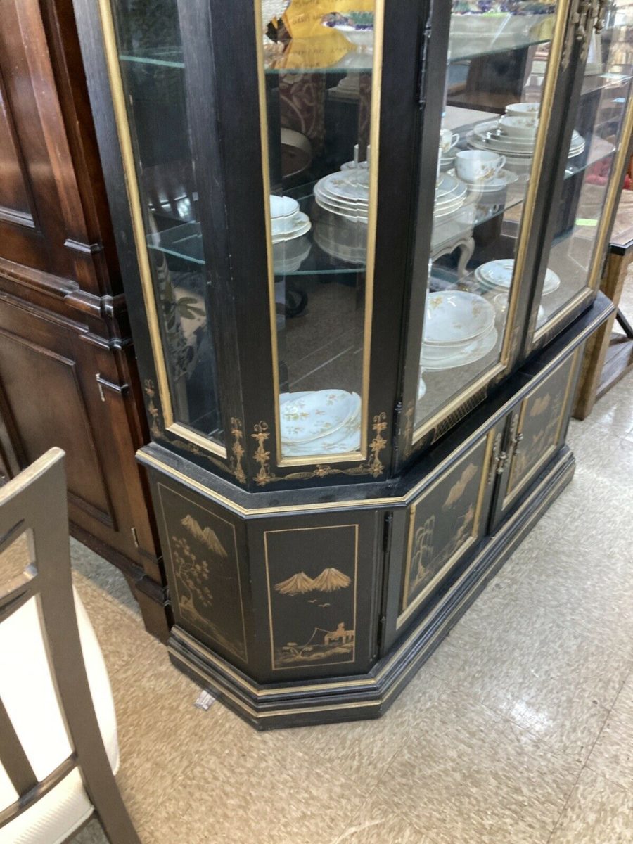 Hand-Painted China Cabinet Black and Gold side