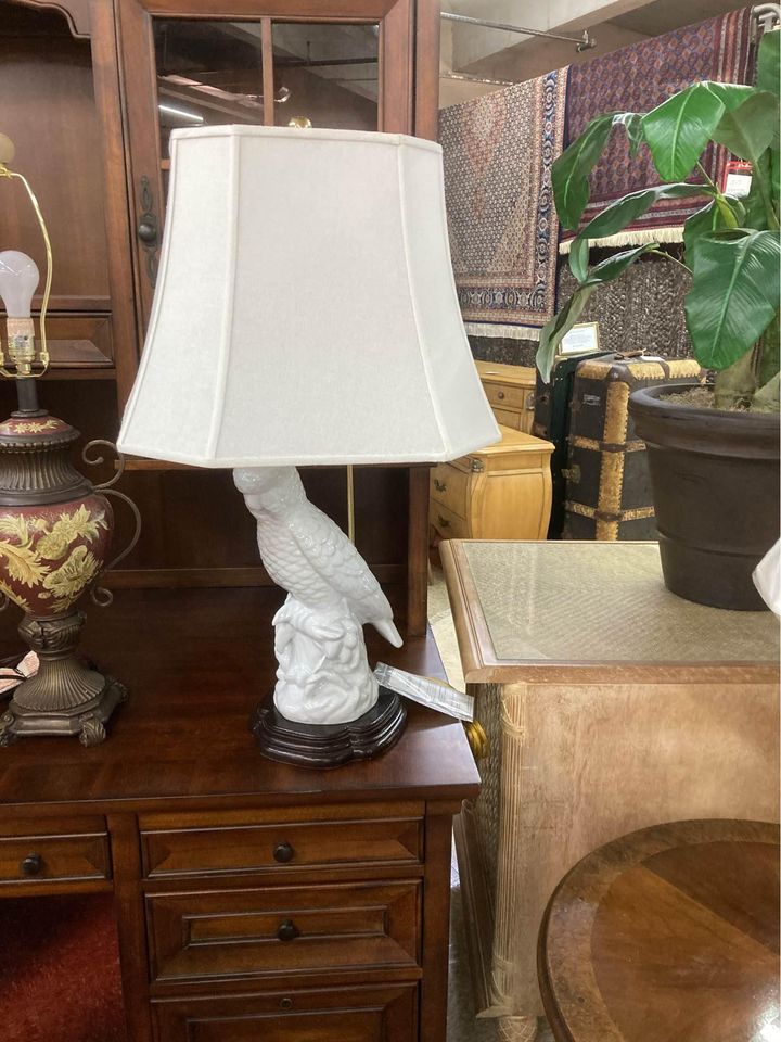 Matched Pair of Large Lamps with Cockatoos with shade