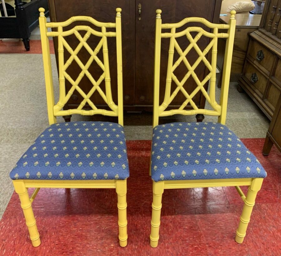 Pair of Dining Chairs Faux Bamboo Fretwork