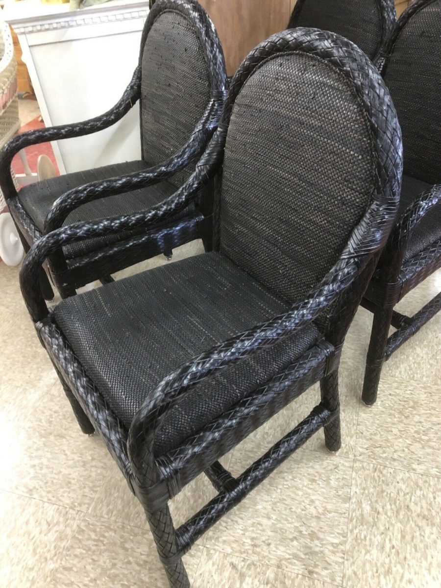 Set of 4 Armchairs Braided Black Leather