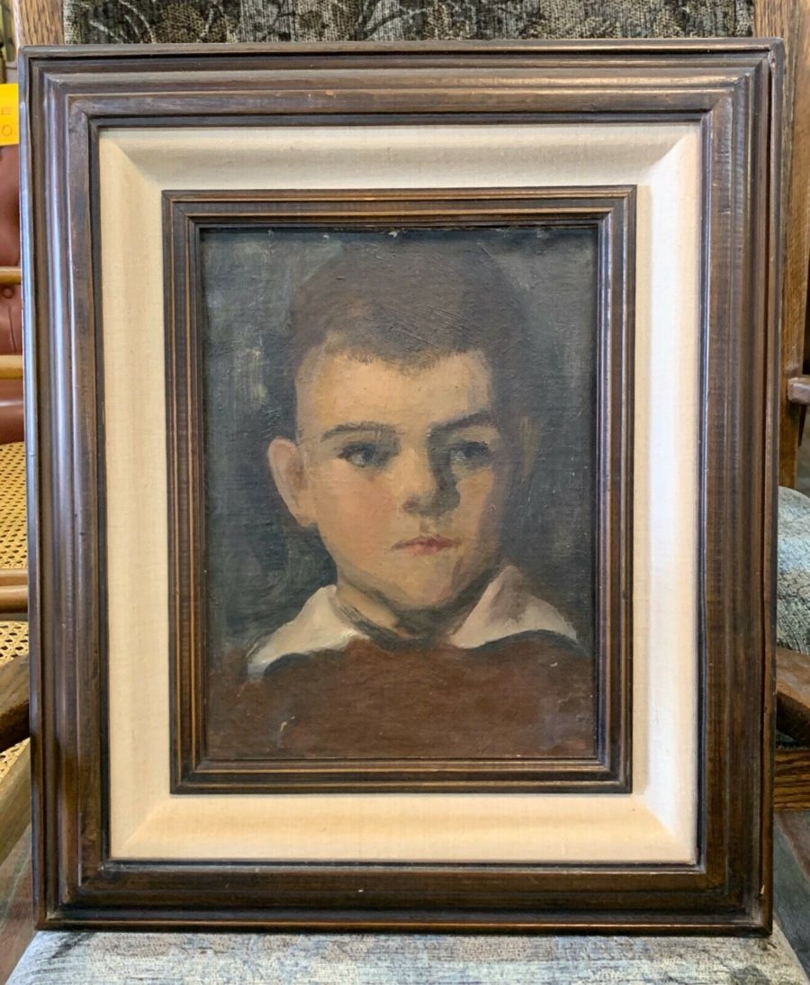 Vintage Young Boy Oil Portrait from Mexico