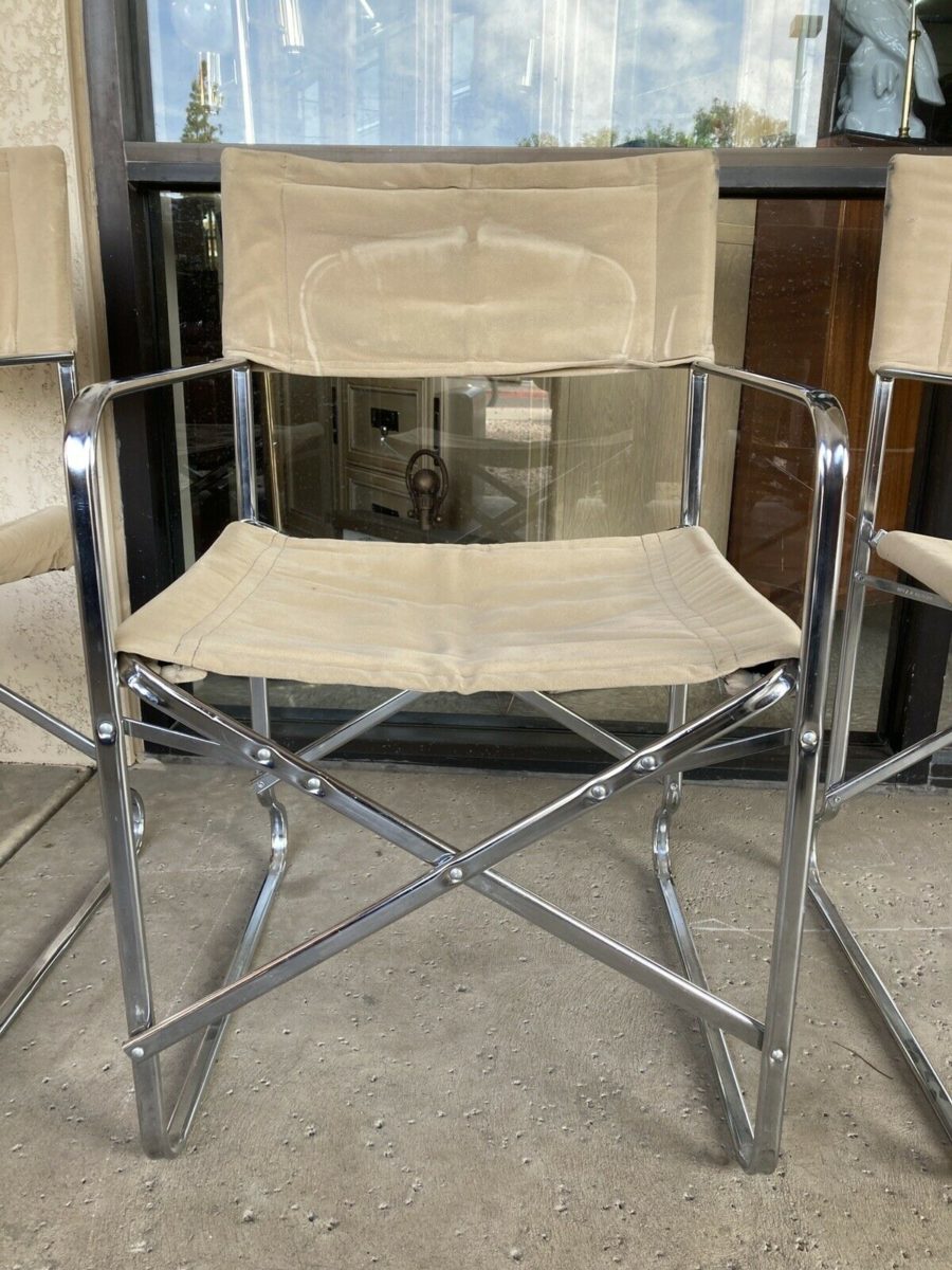 4 Vintage Chrome Folding Director Chairs front