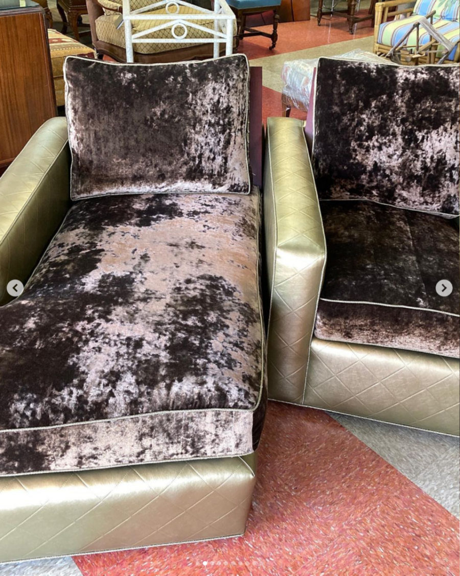 Brown and Gold Lounge and Chair Set