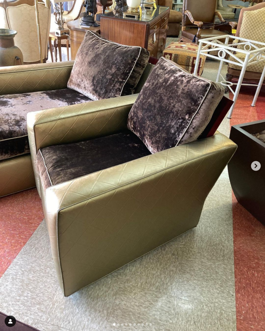 Brown and Gold Lounge and Chair Set side