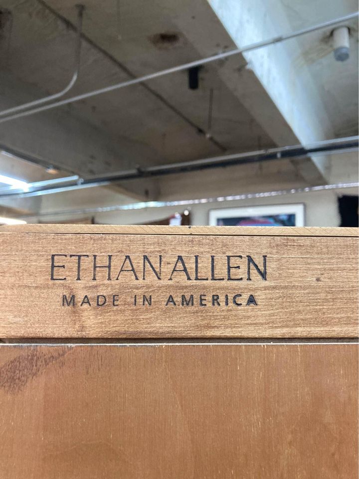 Ethan Allen Maple Bookcase label