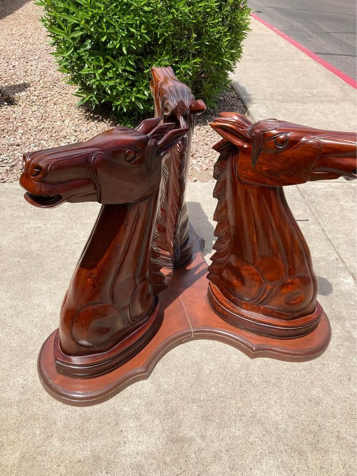 Hand Carved Wood Horse Head Dining Table