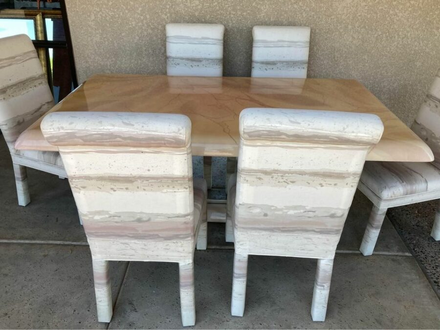 Dining Table with Mirrored Base and 6 Chairs chair backs
