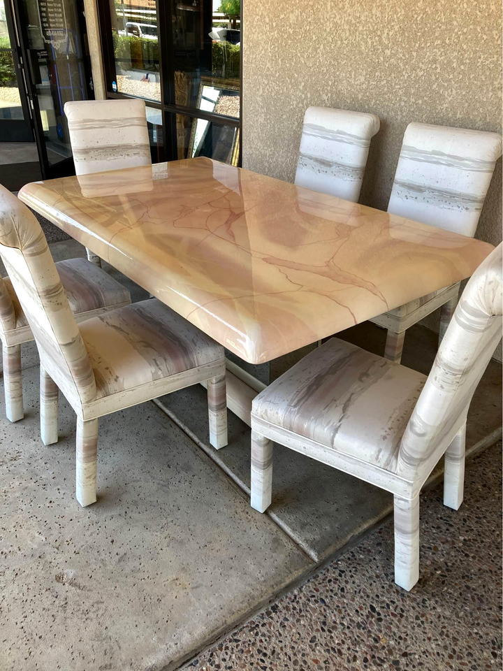 Dining Table with Mirrored Base and 6 Chairs