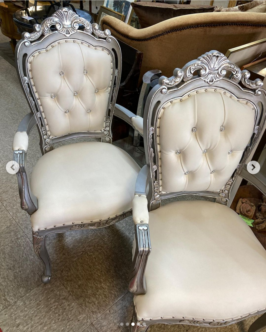 Pair of Silver and Ivory Chairs