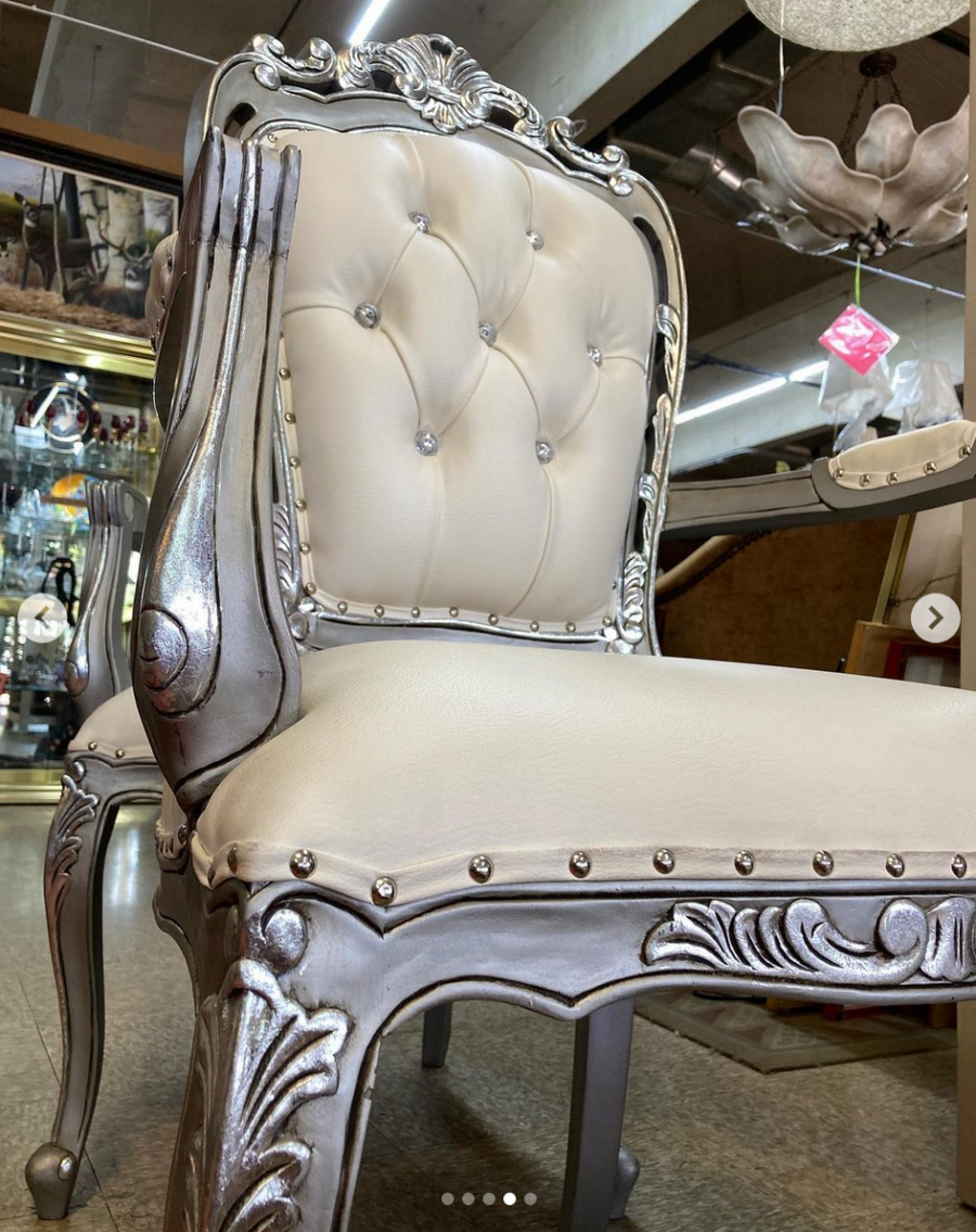 Pair of Silver and Ivory Chairs detail