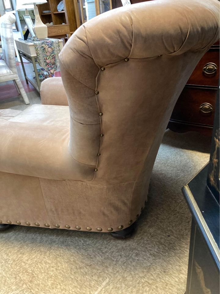 Tufted Leather Chair with Ottoman side