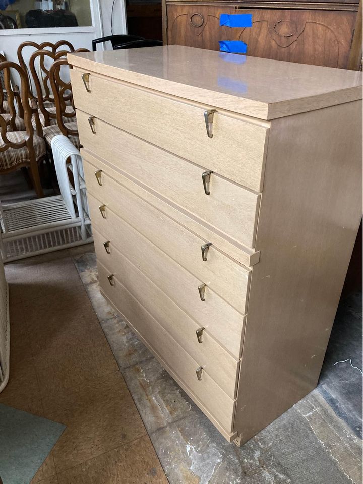Mid-Century Blonde Wood Dresser angle