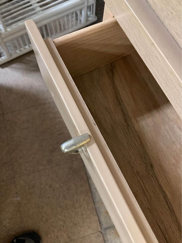Mid-Century Blonde Wood Dresser drawer interior