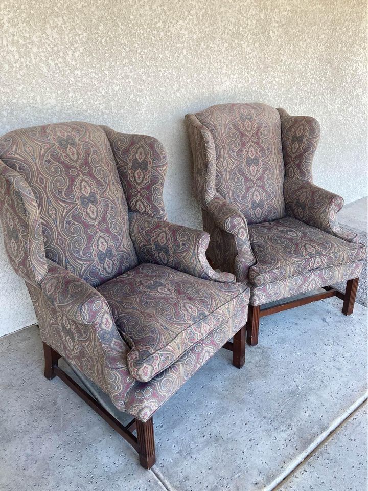 Pair of Wingback Chairs by Henredon angle