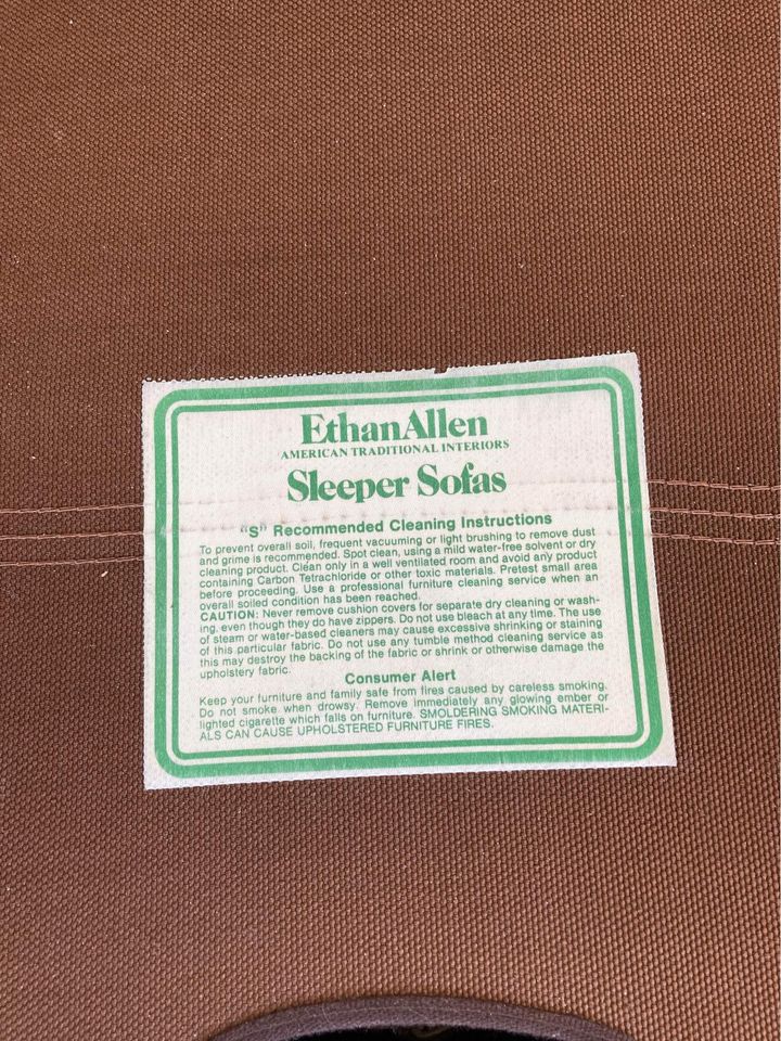 Ethan Allen Sleeper Sofa label