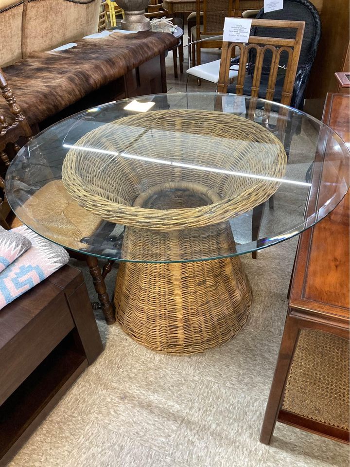 Glass and Rattan Dining Table