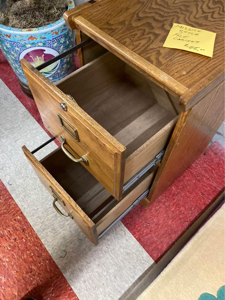 Small Oak File Cabinet inside drawers