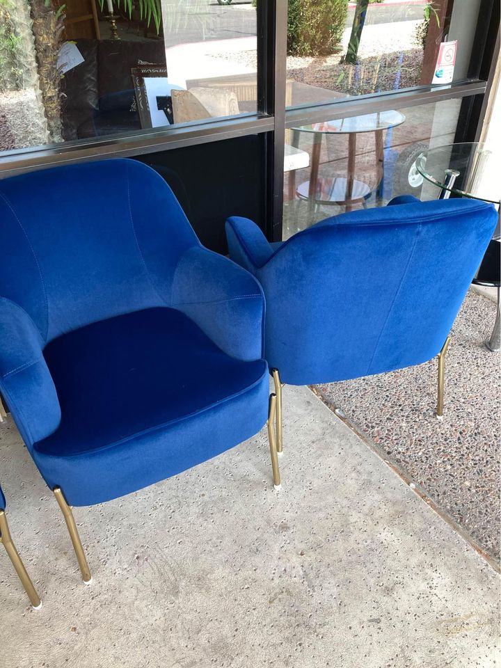 Blue Velvet and Gold Accent Chairs back
