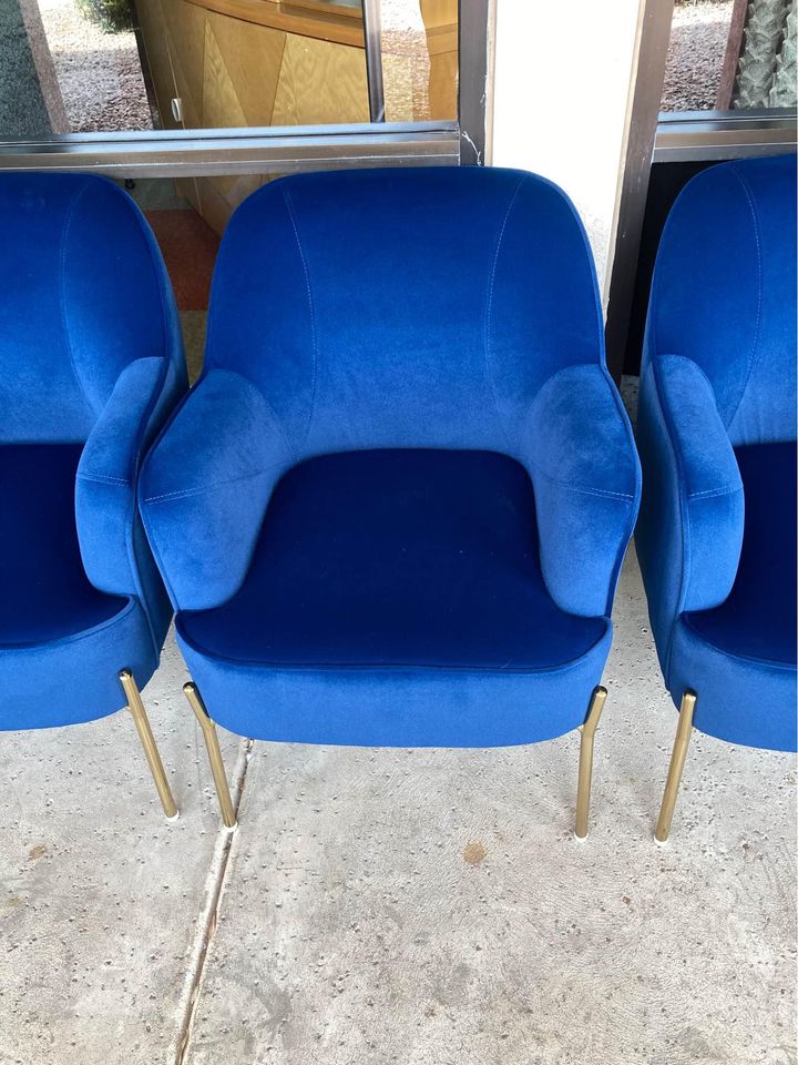 Blue Velvet and Gold Accent Chairs front