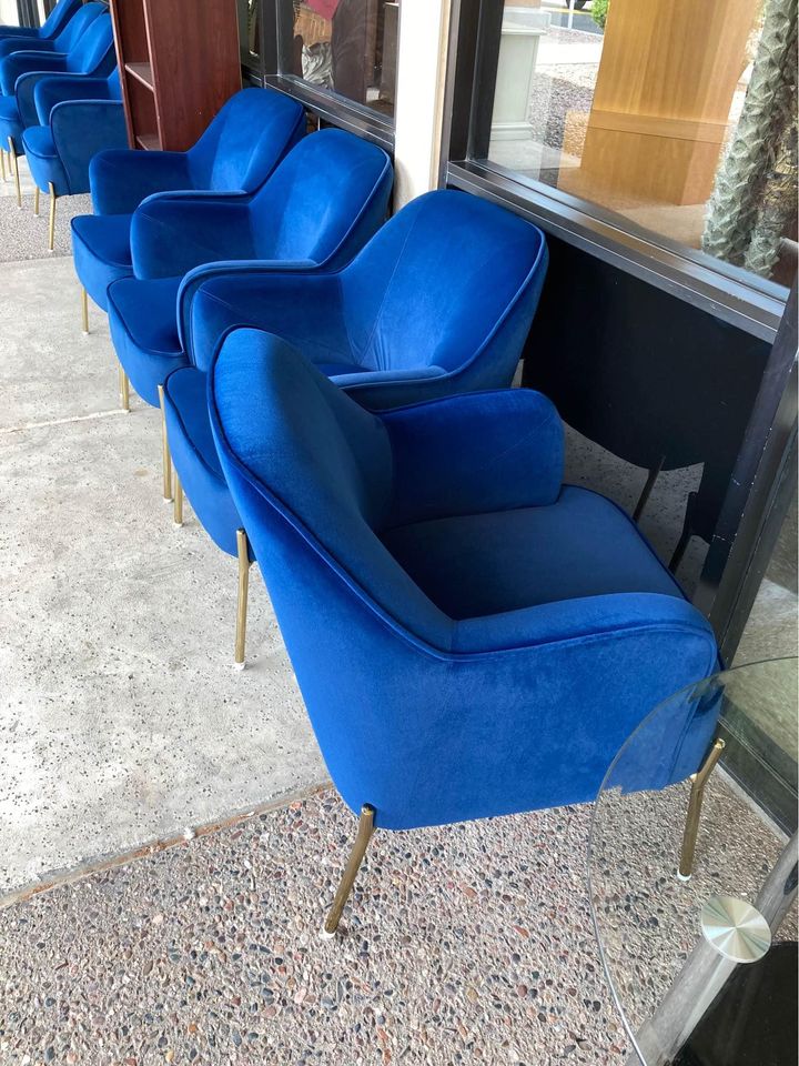 Blue Velvet and Gold Accent Chairs set