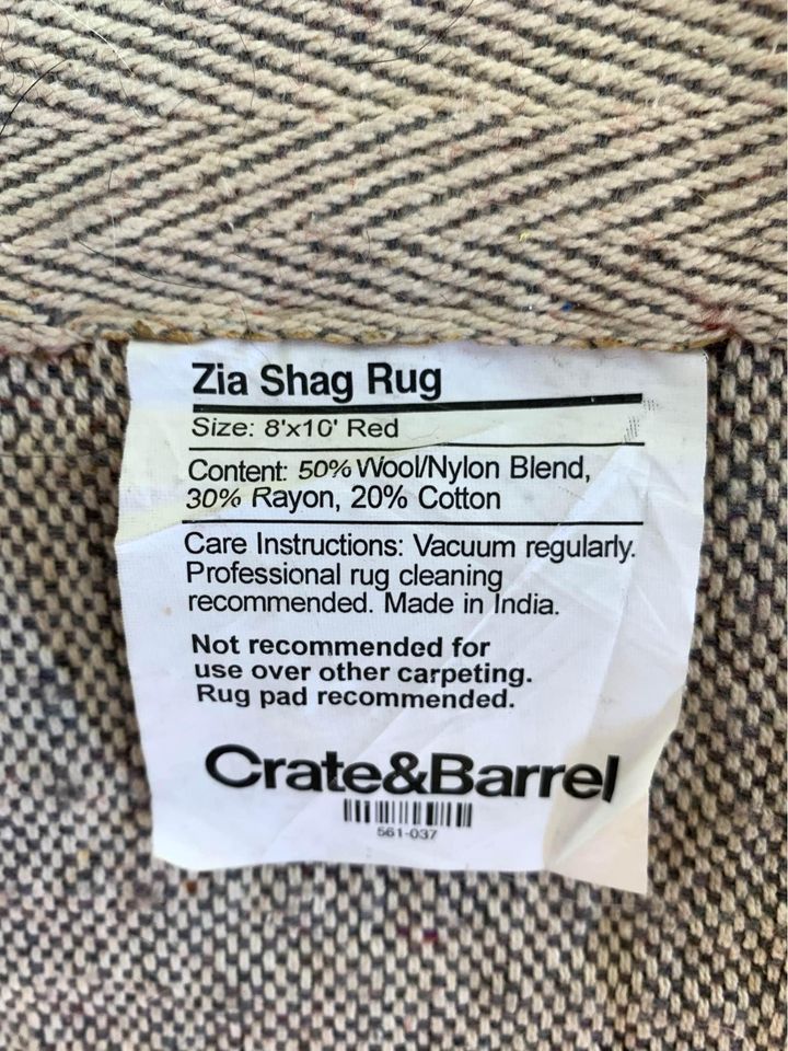Crate and Barrel Zia Shag Rug tag
