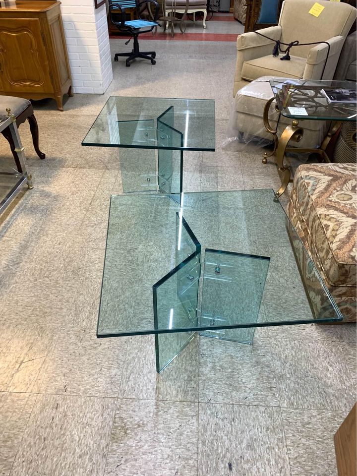 Vintage Square Glass End Tables