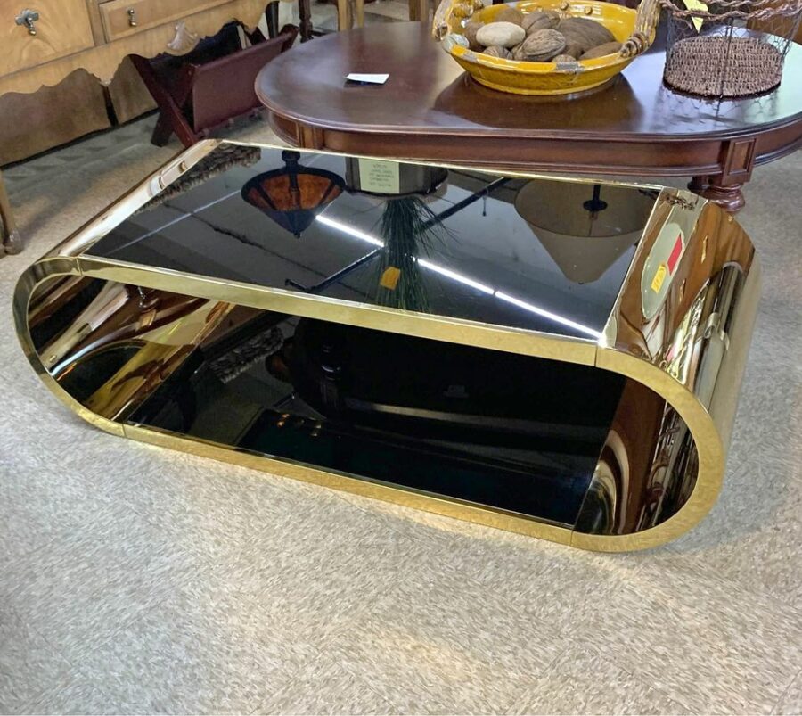 Black Glass And Brass Coffee Table
